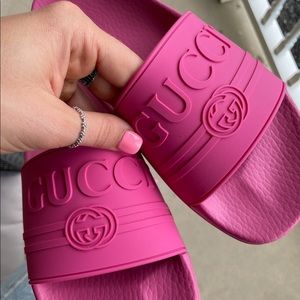 Hot Pink Gucci Slides
